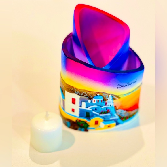 Santorini Candle-Holder Bright colored ceramiccandle holder Made in Greece ๐ฌ๐ท - Picture 4 of 7